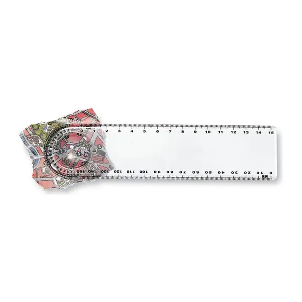 Vonalzó nagyítóval és szögmérővel (15 cm)