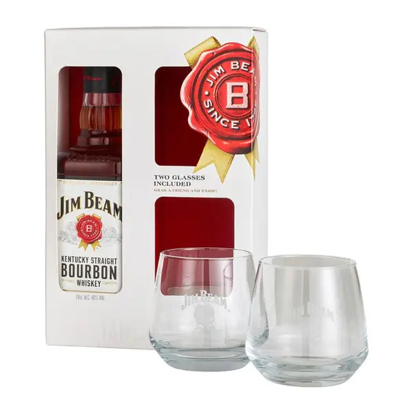 Jim Beam Whiskey díszdobozban pohárral